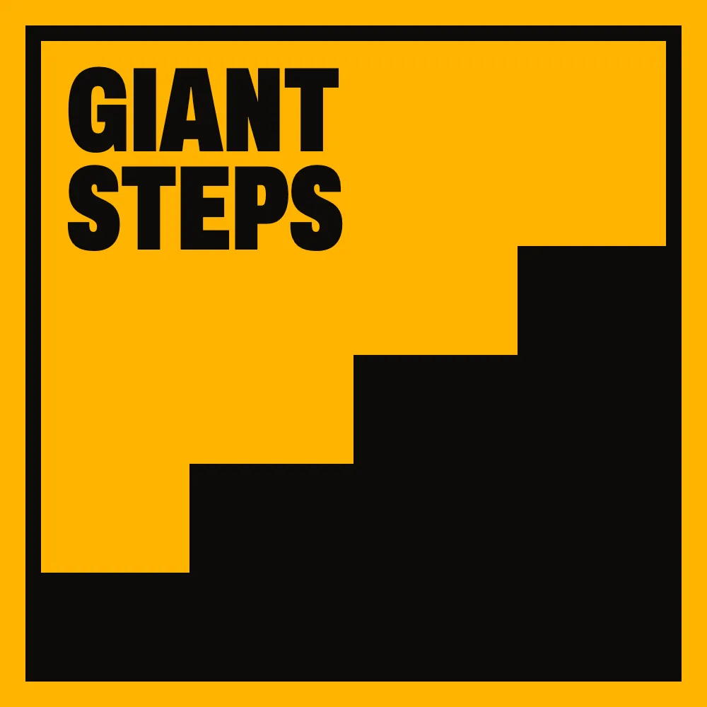 Portada de Giant Steps: el títol en lletres negres sobre fons groc, amb una escala negra