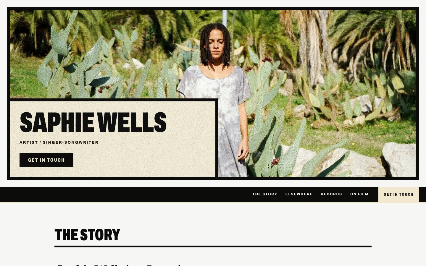 La web de la Saphie Wells, amb un botó “Get in touch” a la portada i al menú