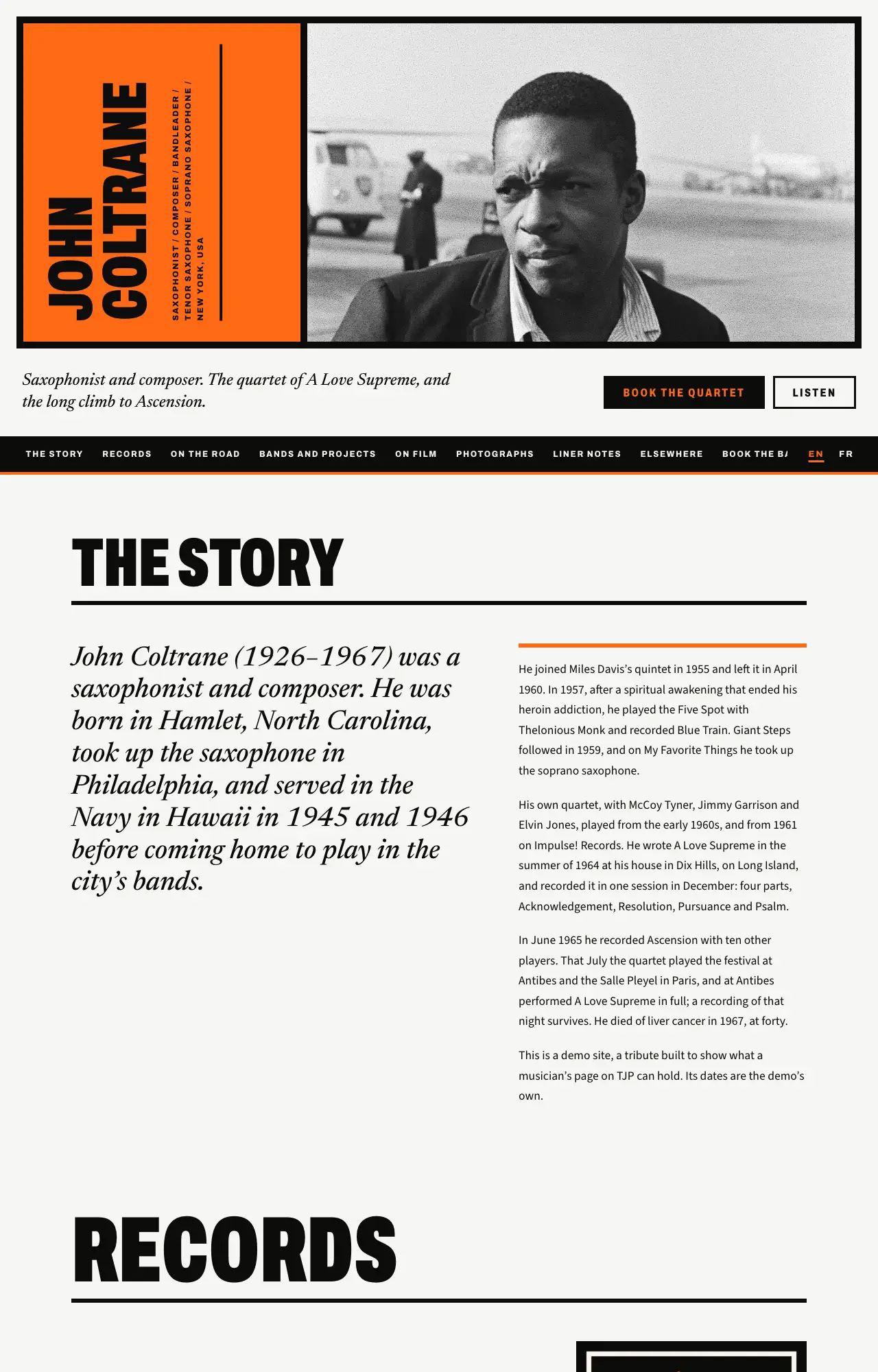 La web de demostració del tema Coltrane